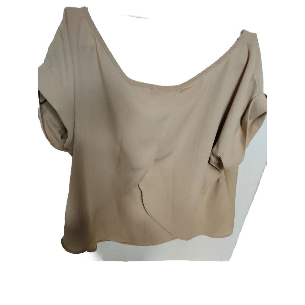 Crossed Back Strap Round Neck Cuffed S/S Beige Crop Top Wet Seal Women's sz Med